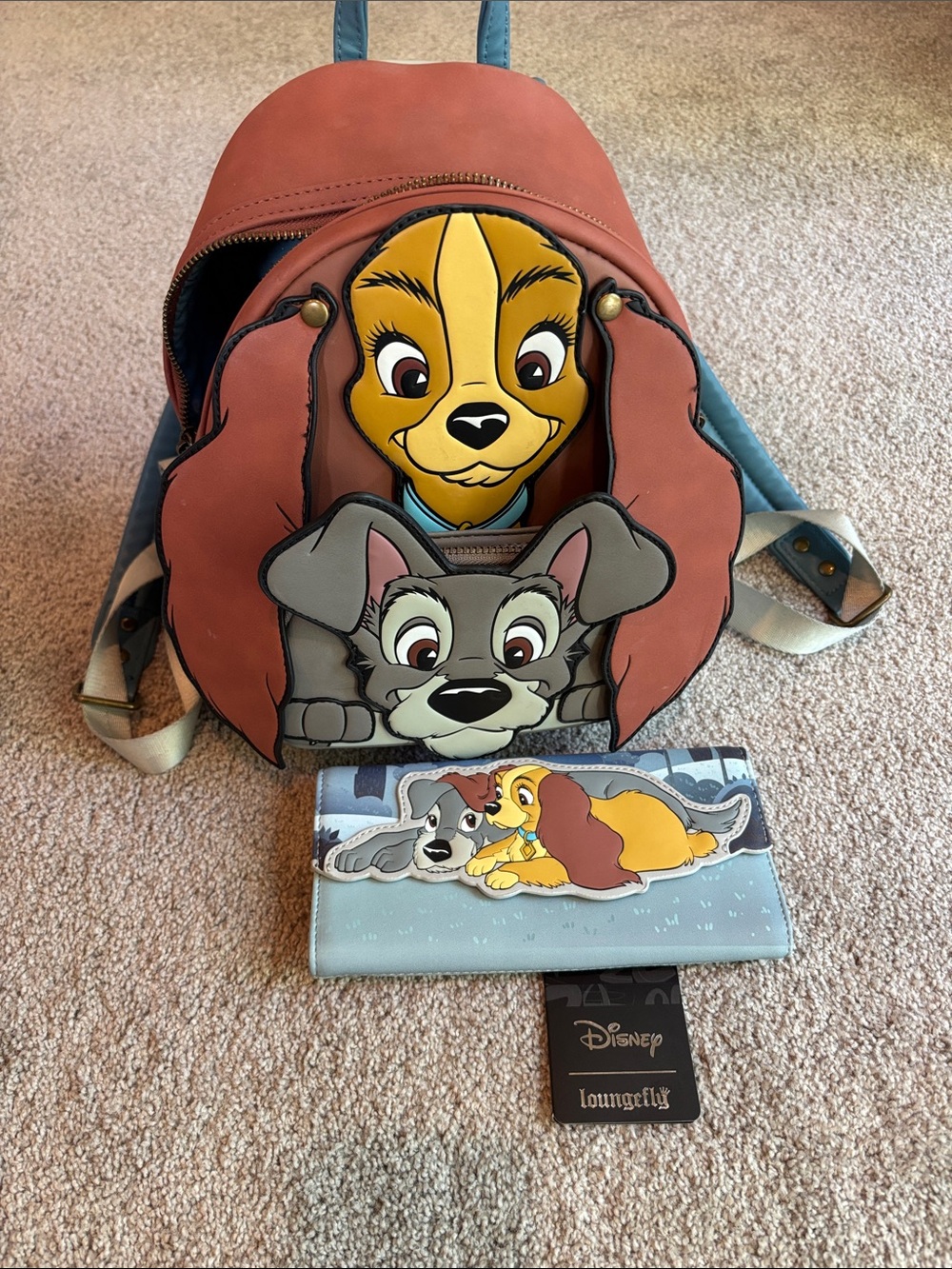 Disney Loungefly Lady and Tramp Mini Backpack and Matching Wallet Set